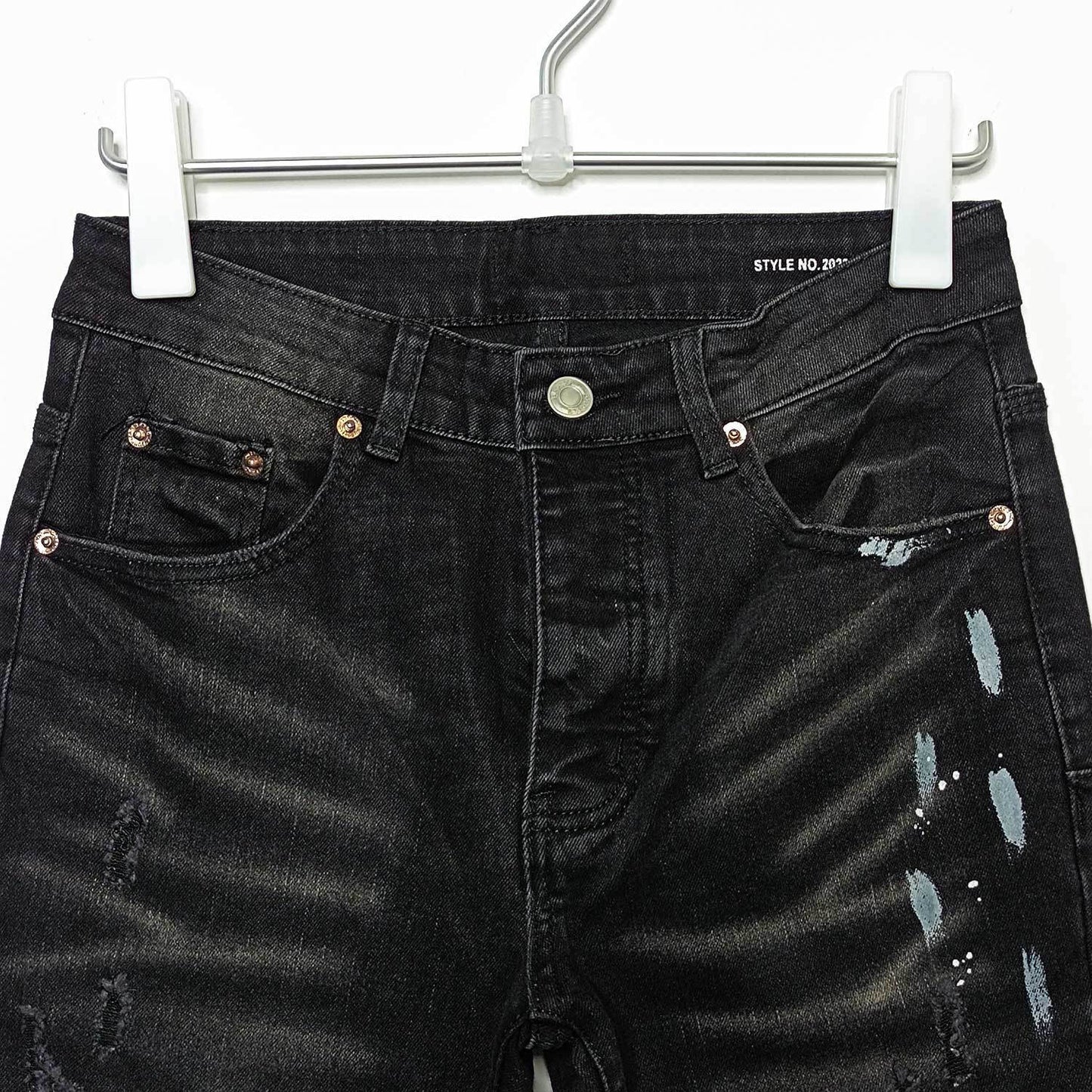 American High Street Ripped Straight Stretch Jeans met Paint Splash voor Heren/ Jongens