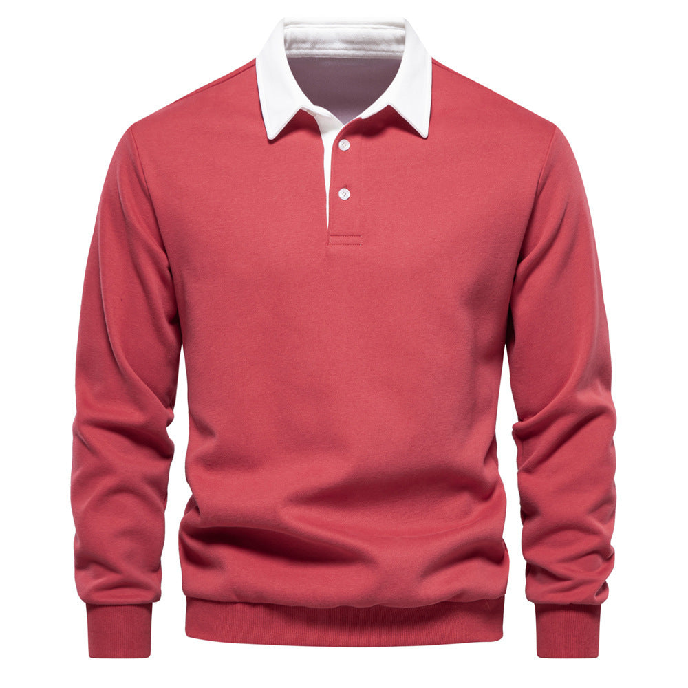 Casual Veelzijdige Revers Polosweater met Lange Mouwen en Knoopsluiting voor Heren & Jongens