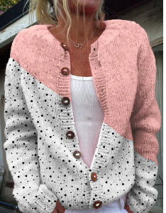 Elegante Casual 3D Digitaalprint Gebreide Trui-vest met Lange Mouwen en Knoopsluiting voor Dames & Plus-size