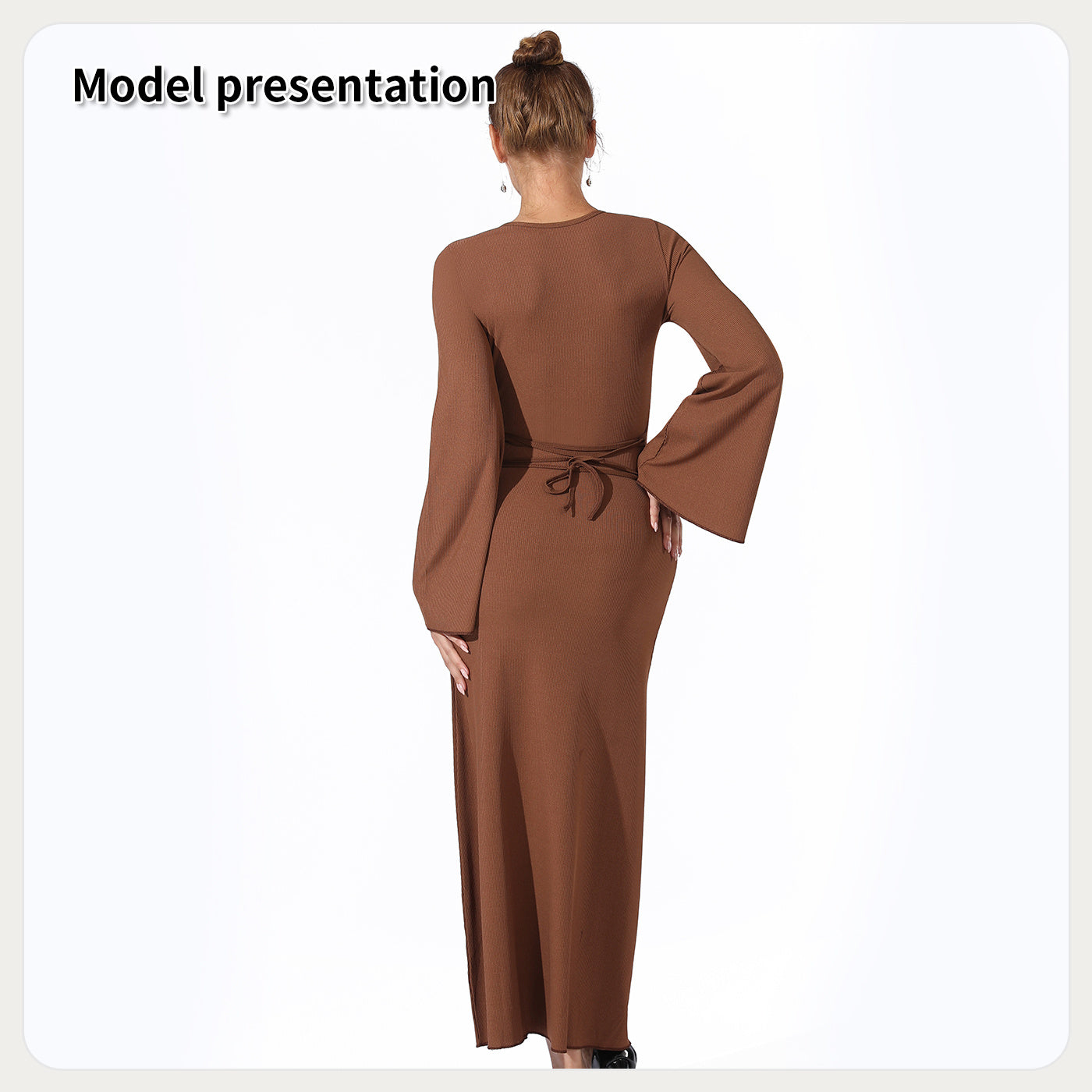 Casual Eenvoudige Effen Kleur Business/ Event Maxi Jurk met Lange Mouwen voor Dames & Plus-size