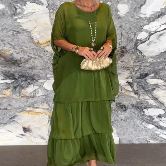 Elegante/Feestelijk Oversized Temperament Chiffon Maxi-jurk met Ronde Hals en Vleermuismouwen voor Dames & Plus-size