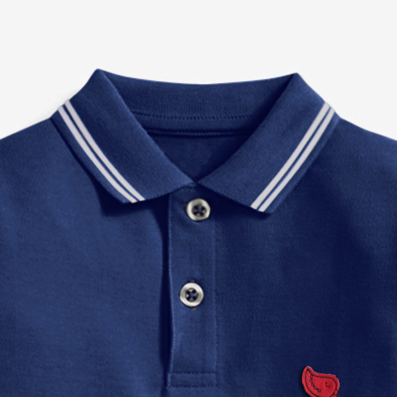 Amerikaanse Trendy Casual Effen Kleur Little Maven Poloshirt met Geborduurde Dieren en Lange Mouwen voor Kinderne