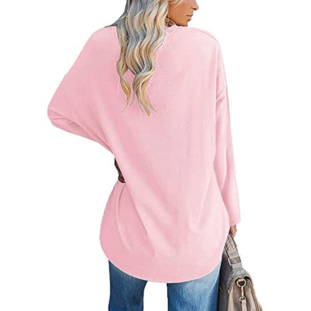 Casual V-hals Effen kleur Oversized Lange Mouw Shirt voor Dames & Plus-size