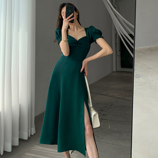 Hepburn Style Vintage Franse Effen Chiffon Avondjurk met Vierkante Kraag voor Dames & Plus-size