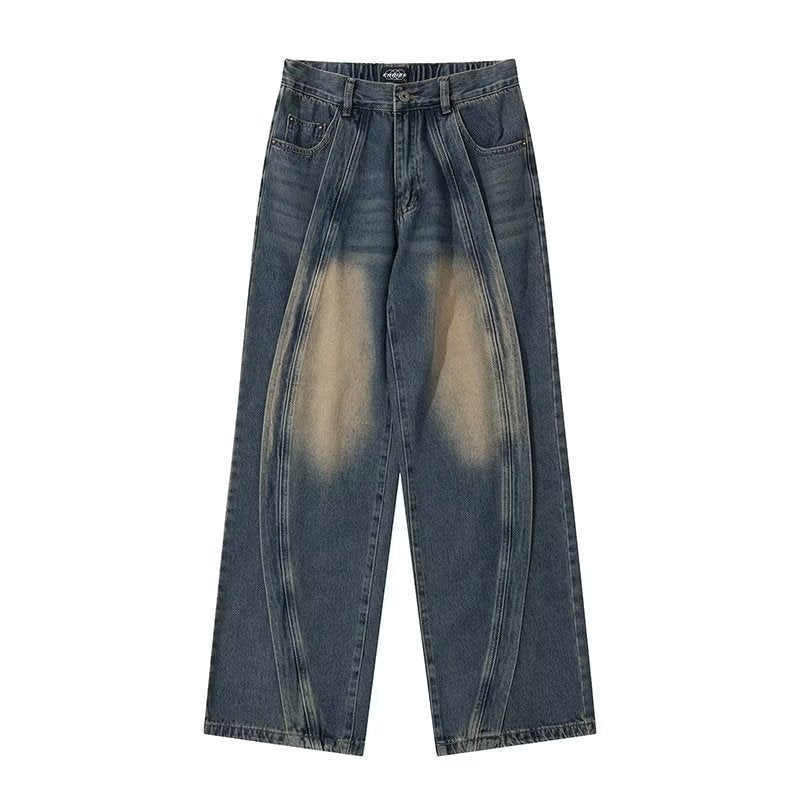 Amerikaanse Retro Washed Patchwork Losse Jeans voor Heren/ Jongens