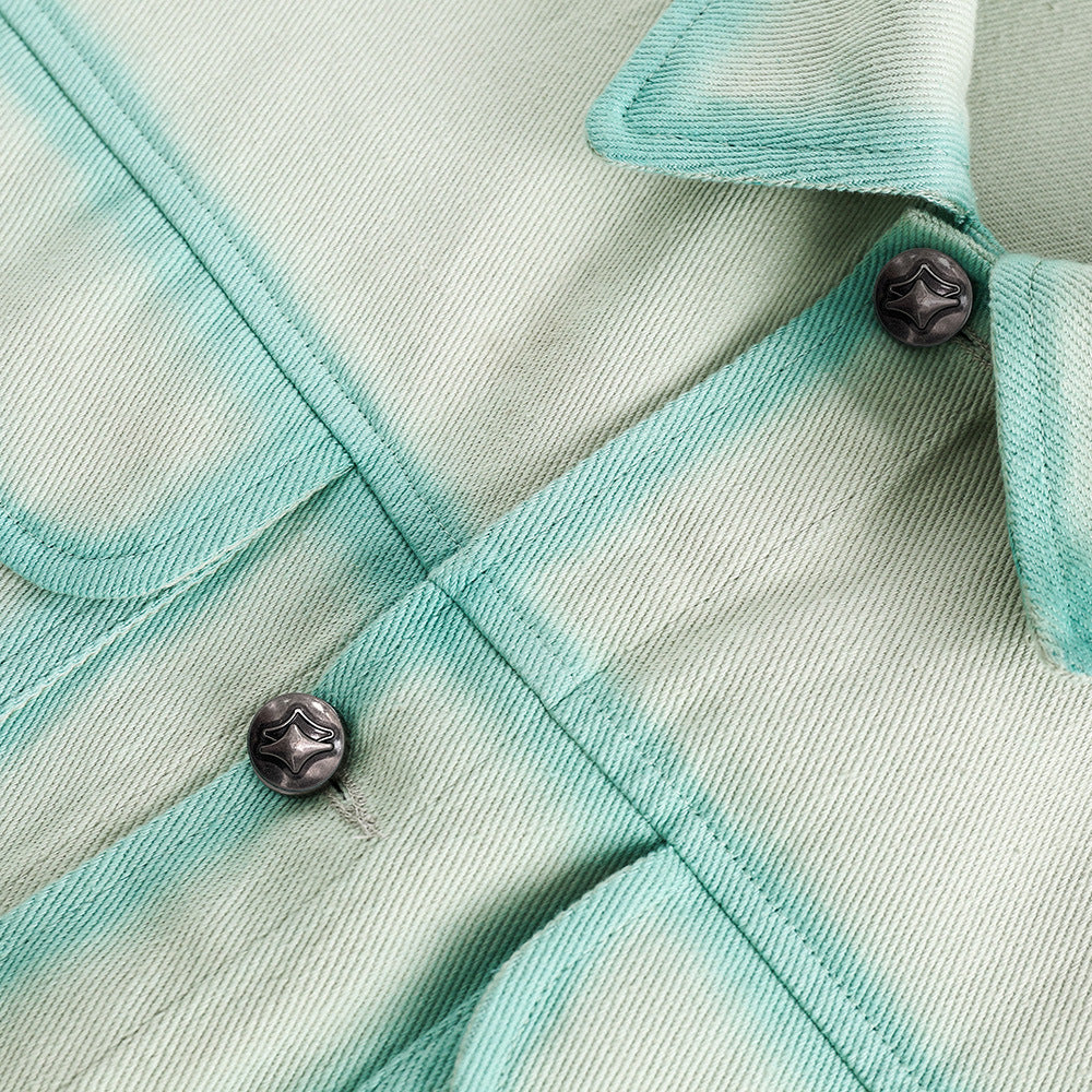 Casual Handgeschilderde Groene Outline Jacket voor Heren & Dames/ Plus-size