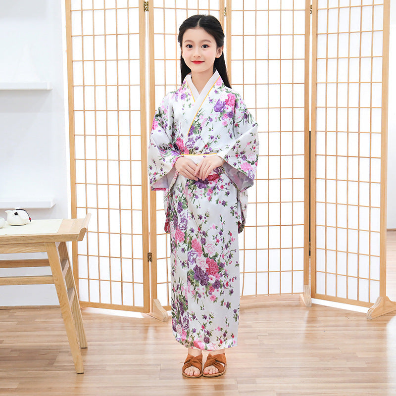 Japanse Satijnen Kimono met Bloemenprint voor Meisjes
