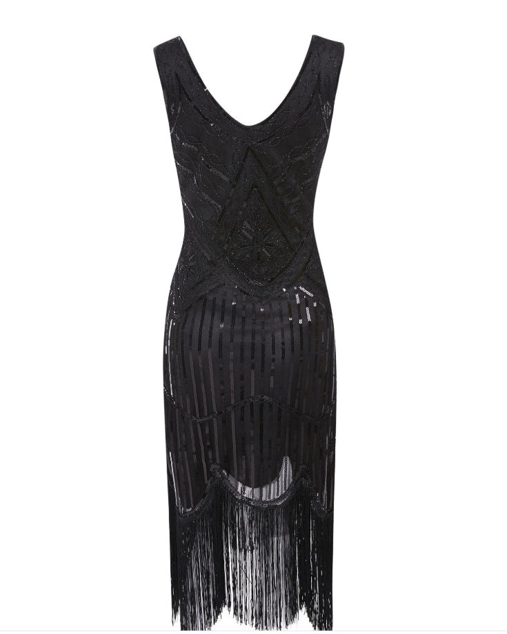 Stijlvolle Vintage Cocktail/Avond Jurk met Pailletten en Franjes voor Dames & Plus-size