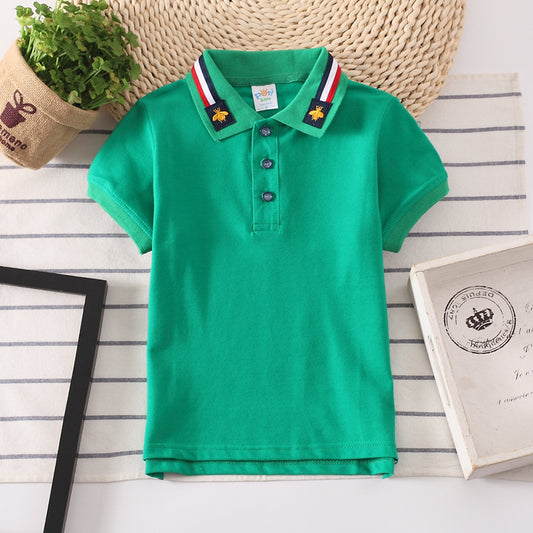 Europese Designer Ontwerp Modieuze Casual Effen Kleur Poloshirt met Geborduurde Kraag en Korte Mouwen voor Kids & Teenager