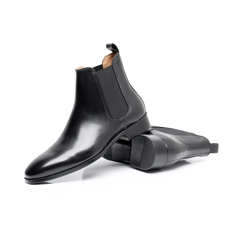 Amerikaanse Stijl Elegante Casual Effen Kleur Slip On Chelsea Boots van Echt Leer met Ronde Neus en Treklus aan de Achterkant voor Heren & Jongens