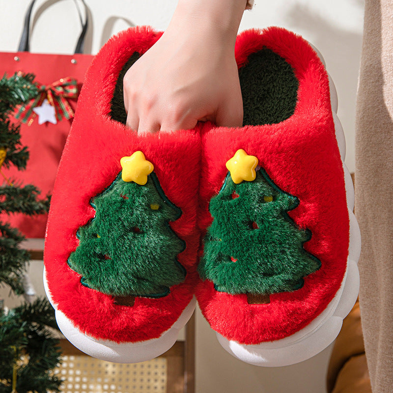 Kerstmis Stijlvolle Winterse Warme Antislip Kerstpantoffels met Geborduurde Kerstboom voor Binnen in Huis voor Unisex