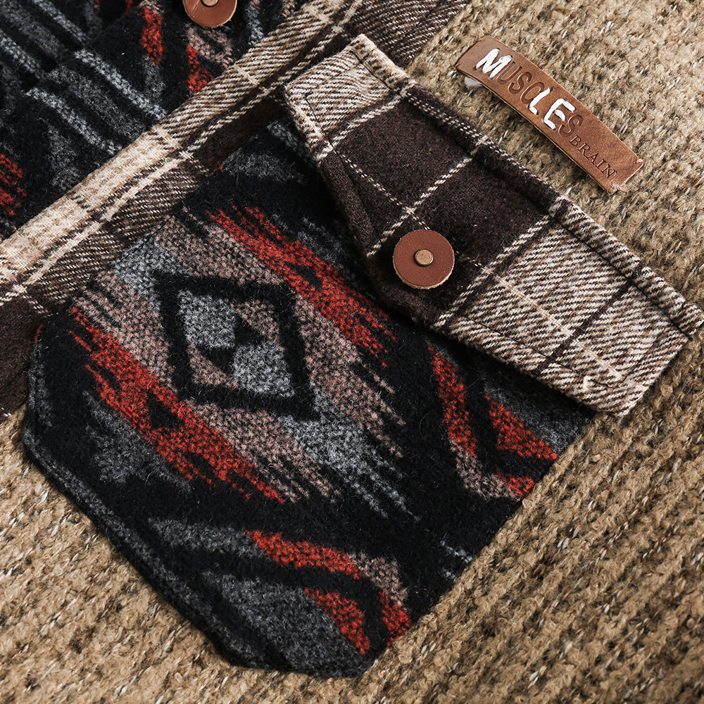 Vintage Losse Splitjacket met Patches en Etnische Patroon  voor Heren