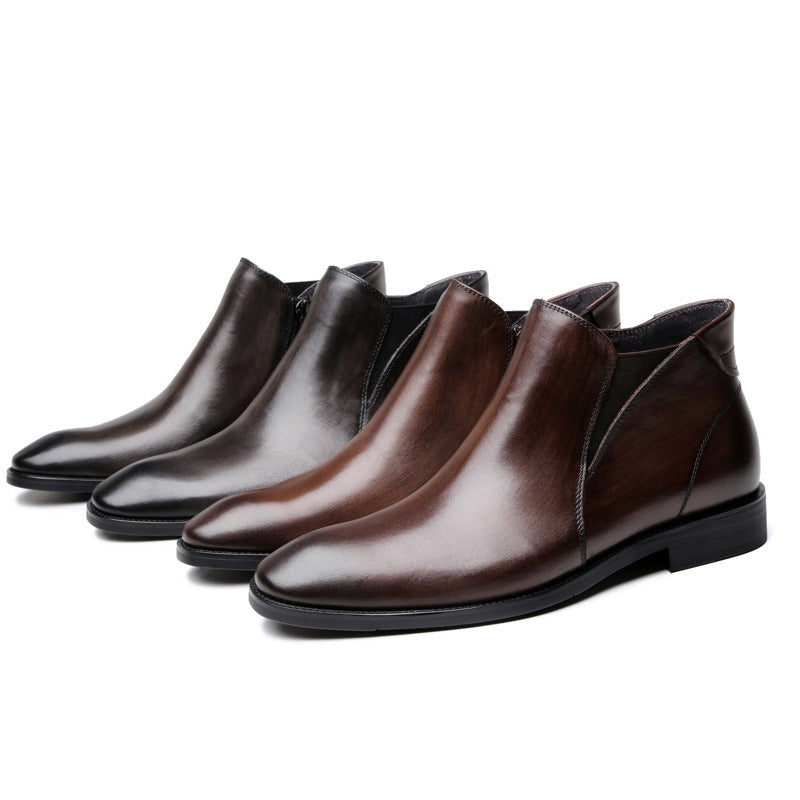 Europese Stijlvolle Designer Casual/Business Elegante Effen Kleur met/zonder Fluweel Puntige Chelsea Boots van Echt Leer met Ritssluiting voor Heren