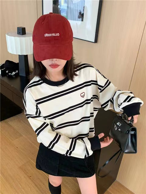 Amerikaanse Retro Gestreepte Sweater met Ronde Hals voor Dames & Meiden