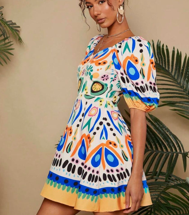 Zomerse Vibrant Mini-jurk met Bubbel Gebreide Textuur voor Dames & Plus-size