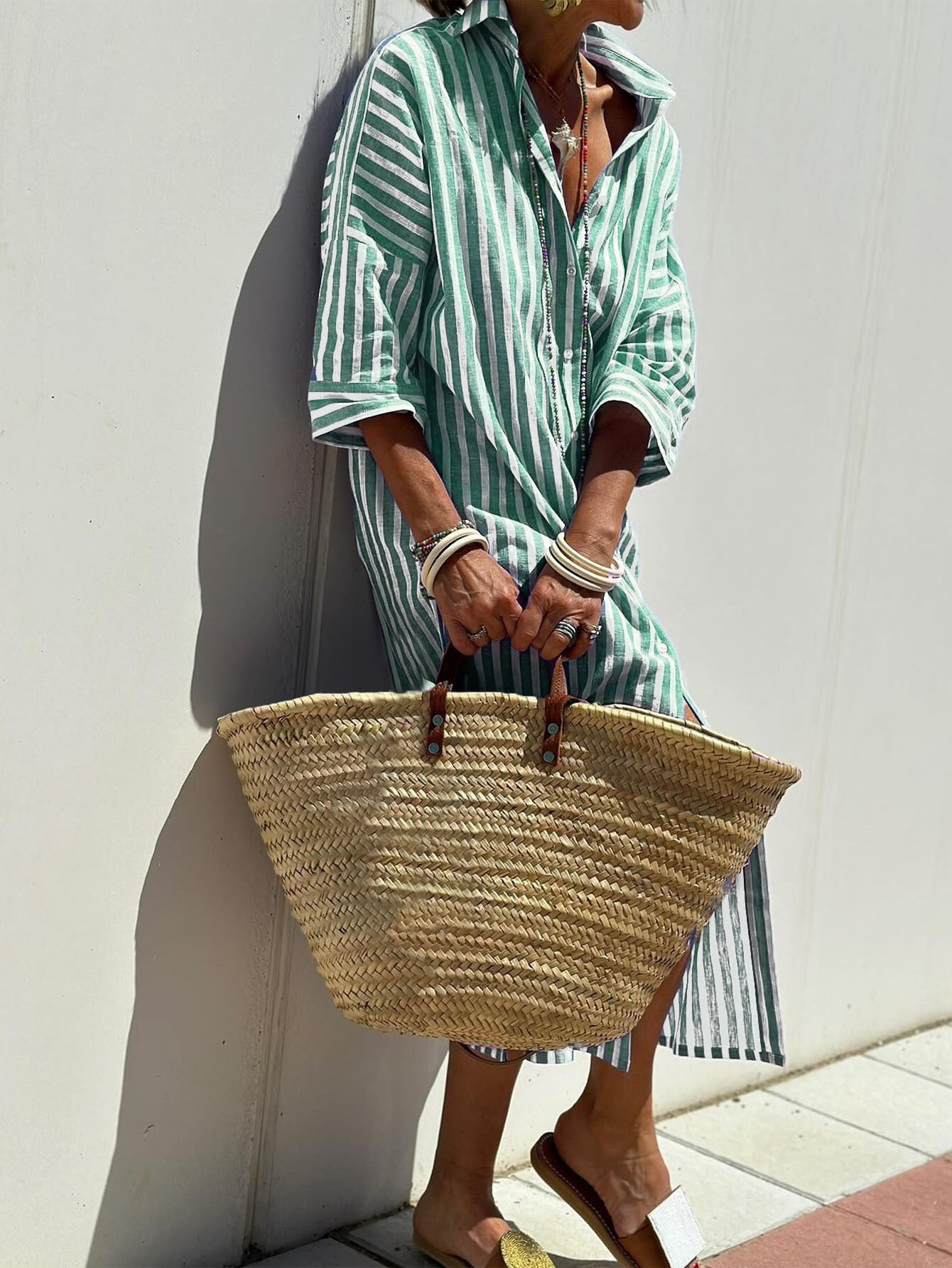 Modieuze Stijlvolle Gestreepte/Geruite Lange Revers Overhemdjurk met Riem en Knoopsluiting Dames/Plus-size & Meiden