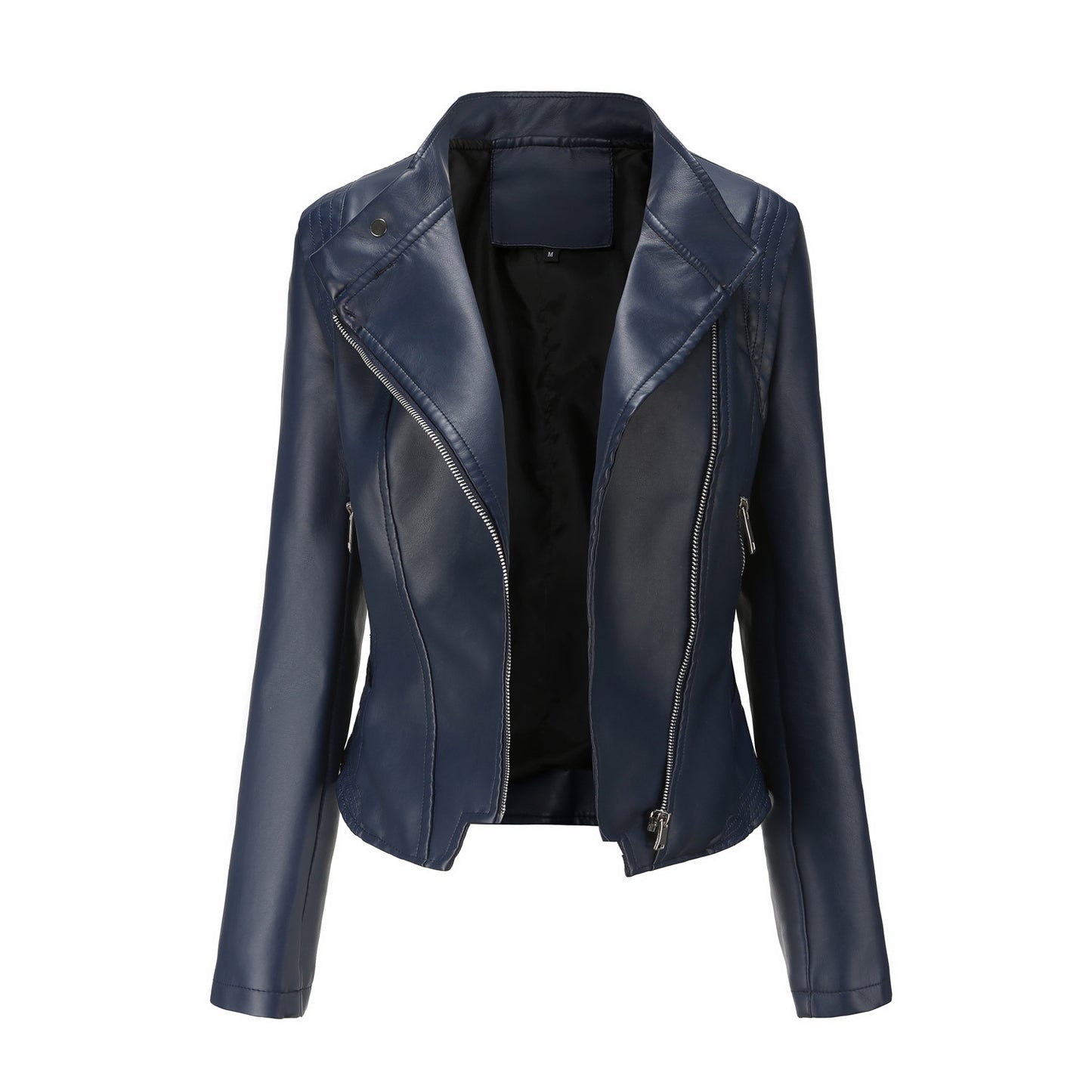 Casual Korte Slim-Fit Revers Motorjacket van PU-Leer met Ritssluiting voor Dames & Plus-size