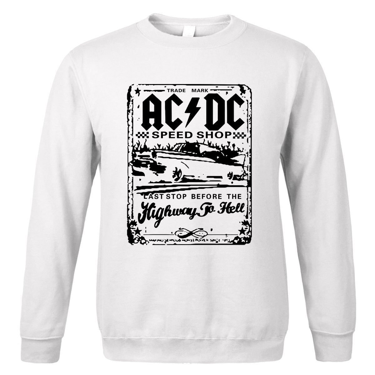 Amerikaanse Streetwear Klassieke Vintage AC/DC Print Trui met Ronde Hals voor Heren