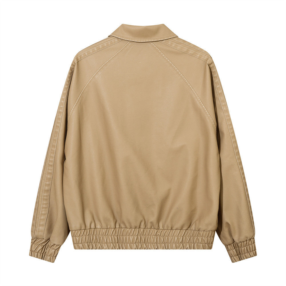 Trendy Losse Jacket van PU-Leer en Geborduurde Letters voor Heren