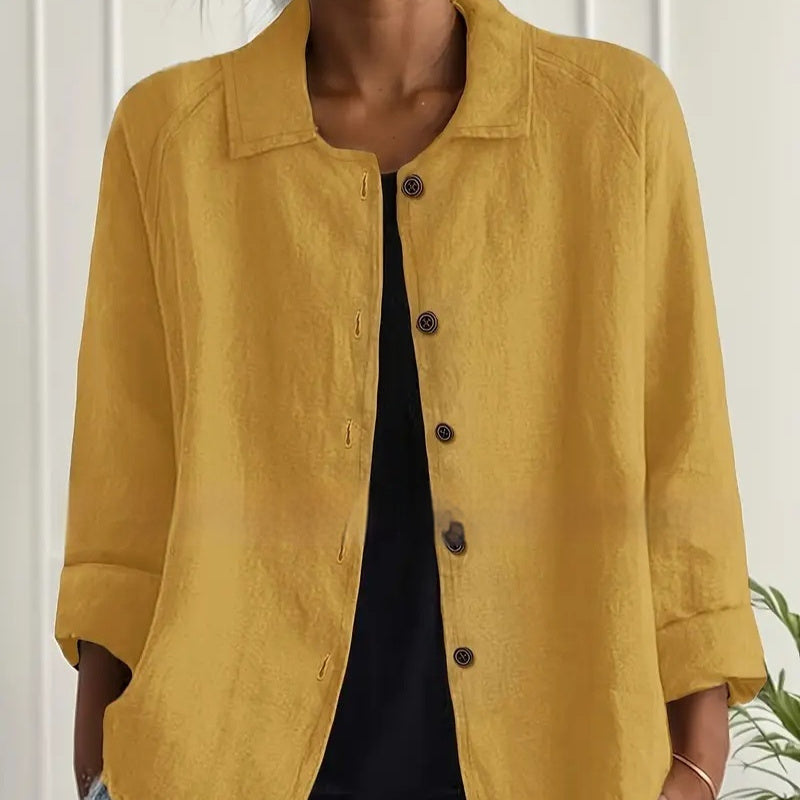 Casual All-Match Afslankende Effen Kleur Overhemd met Kraag en Knoopsluiting voor Dames & Plus-size