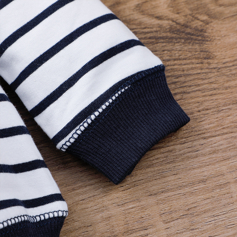 Tweedelige Set Casual Gestreepte Sweatvest met Capuchon en Geborduurde Cartoon en joggingbroek voor Baby's/ Peuters