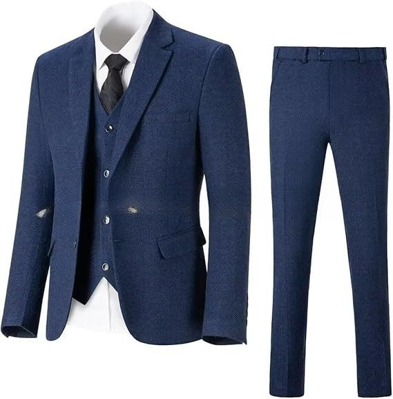 Stijlvolle Vintage Effen Kleur Slim Fit  3-delige Tweedpak met Visgraatmotief * Blazer & Pantalon met Knoopsluiting * voor Heren & Jongens