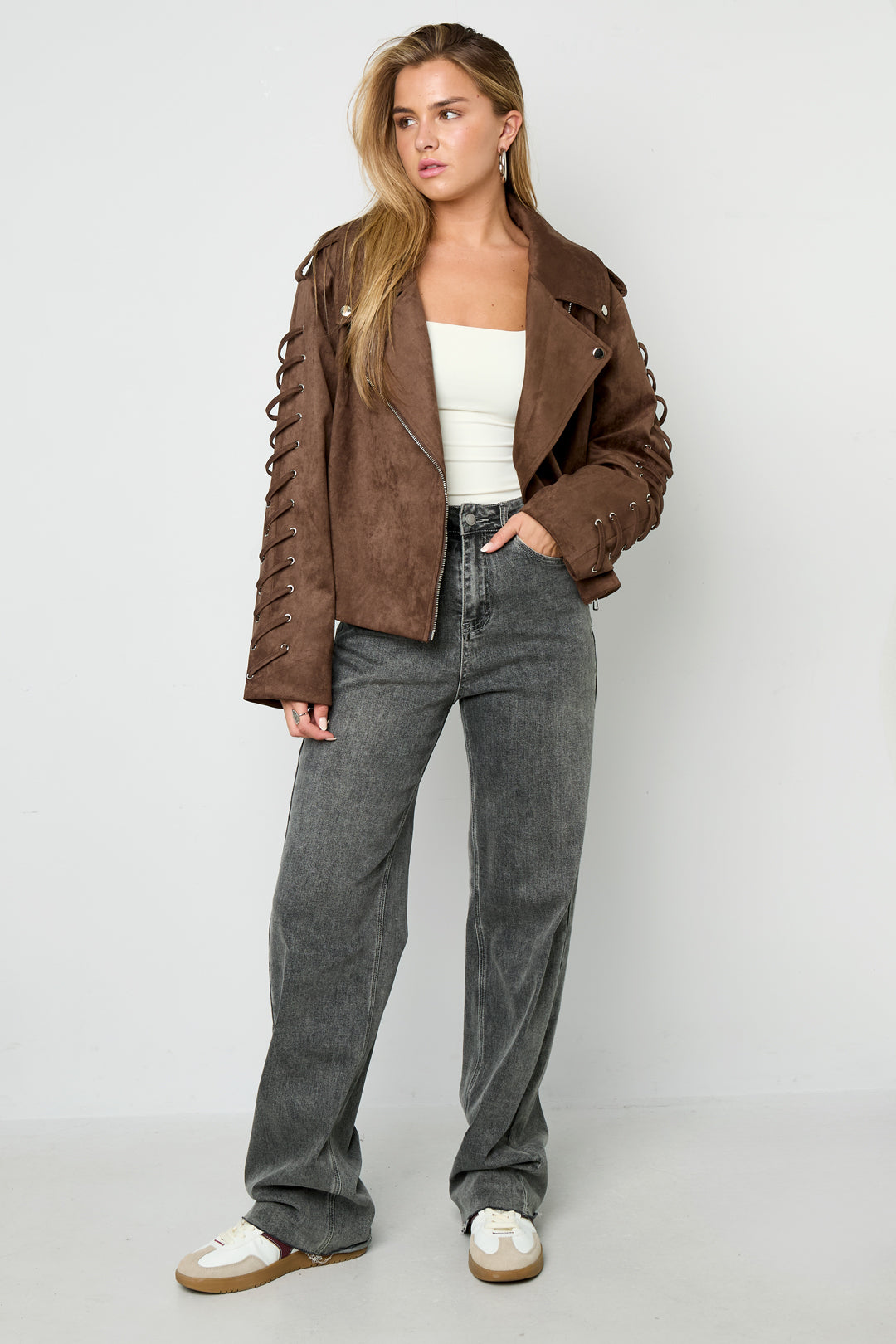 Woven Polyester Fiber Vrouwen Jas Street Style Tie-up