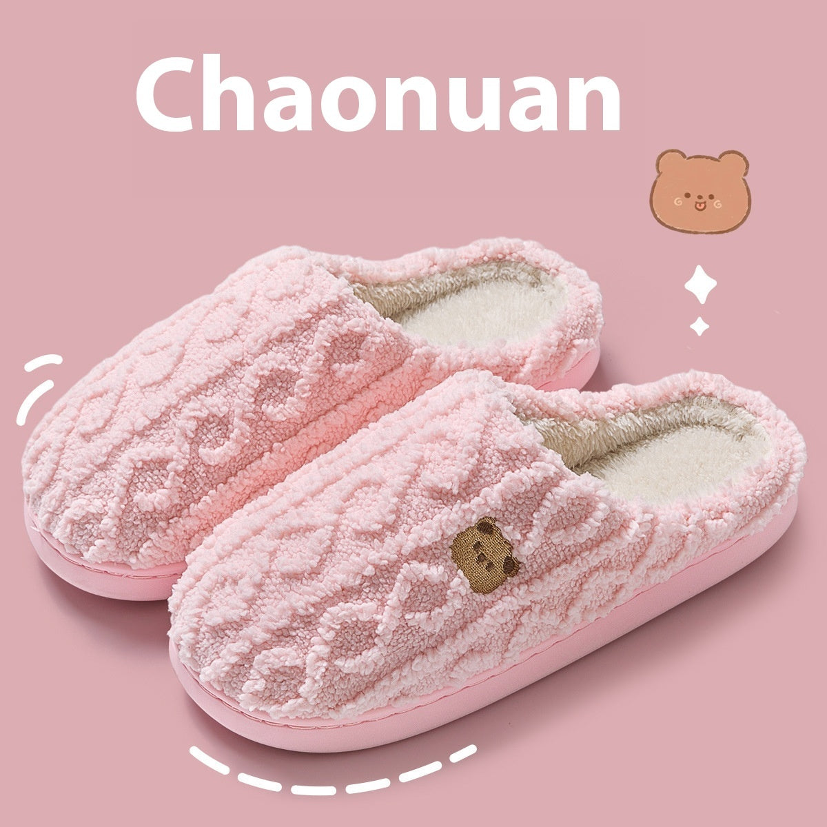 Winterse Warme Zachte Antislip Pantoffels met Geborduurde Print voor Unisex