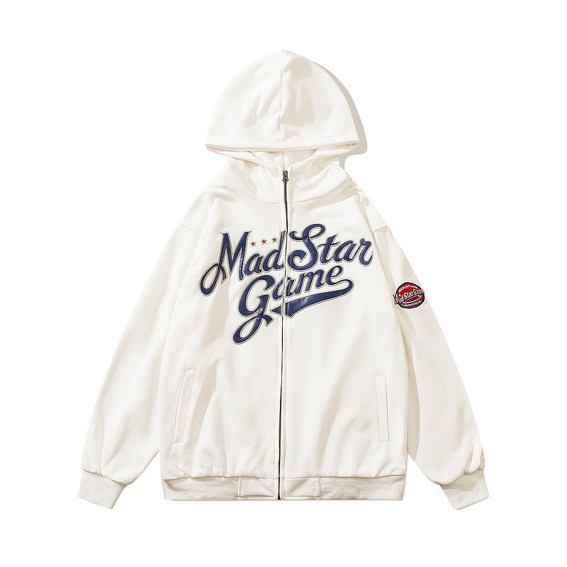 American Retro Street Geborduurde Letter Hoodie