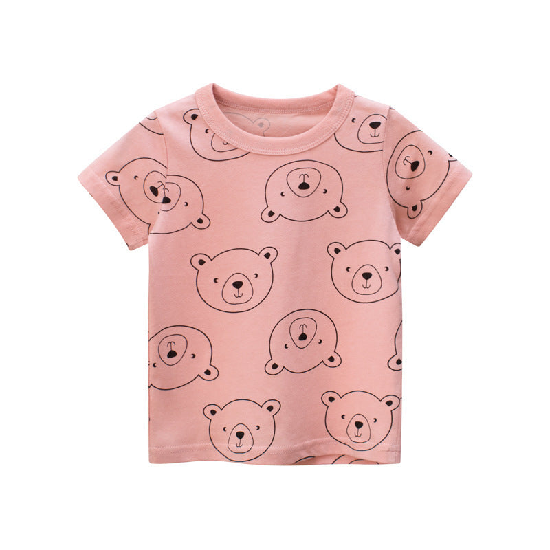 T-shirt met Berenprint en Korte Mouwen voor Meisjes