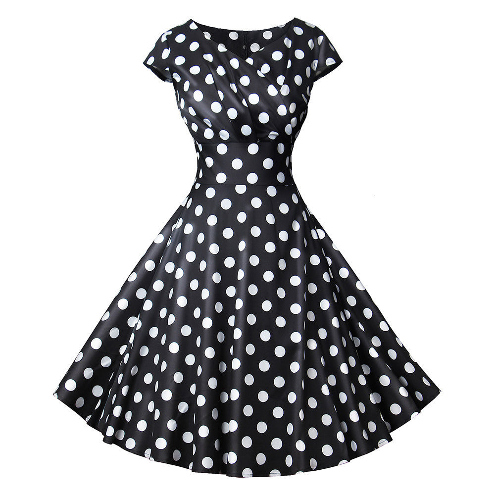 Hepburn Style Vintage Cocktail-jurk met Korte Mouwen en Printpatroon voor Dames & Plus-size