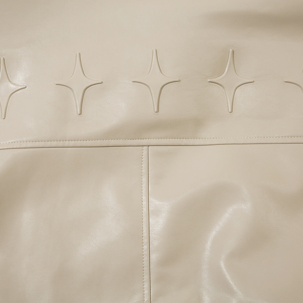 Trendy Losse Jacket van PU-Leer in Effen Kleur met Geborduurde Letters voor Heren