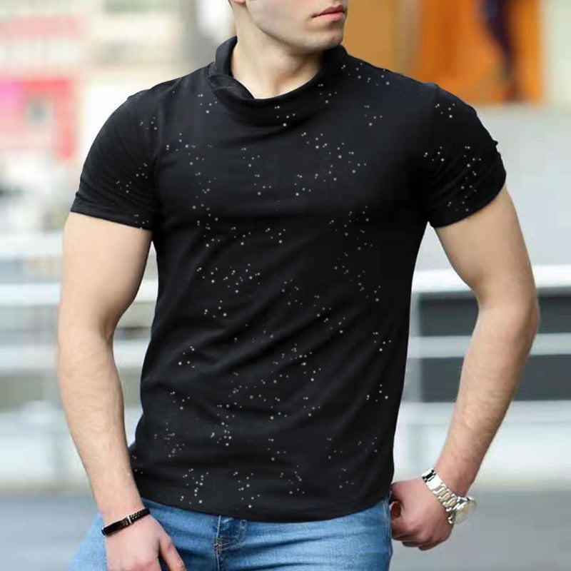 Amerikaanse Casual Madmext Slim-Fit T-shirt Coltrui in Effen Kleur met Stippen-print en Korte Mouwen voor Heren