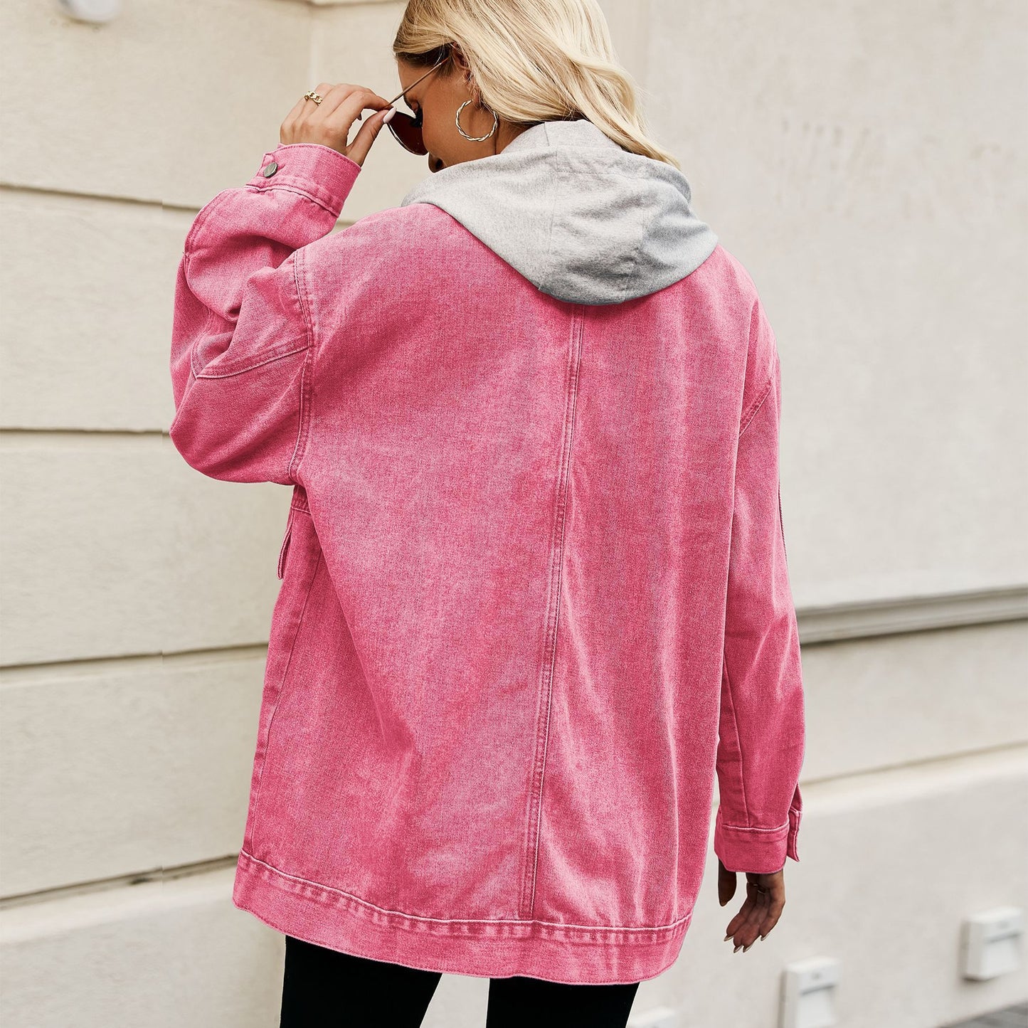 Retro Losse Spijkerjacket met Capuchon en Trekkoord voor Dames & Plus-size