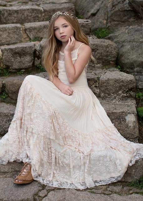 Meisjes Kant Katoenen Bohemen Lange Jurken