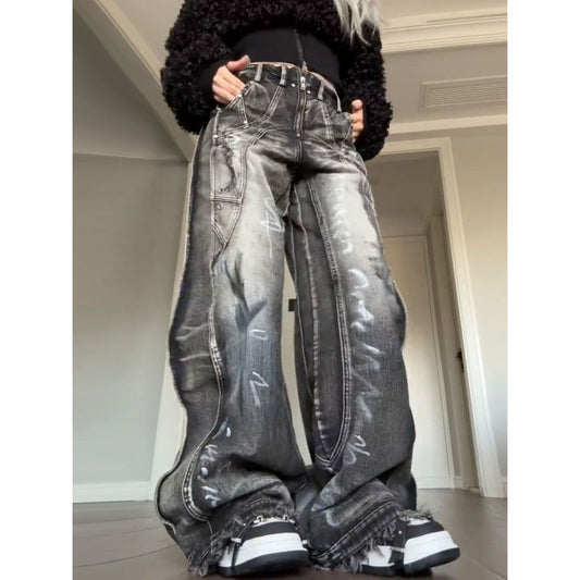 Amerikaanse Washed Graffiti Jeans voor Dames / Plus-size & Meisjes