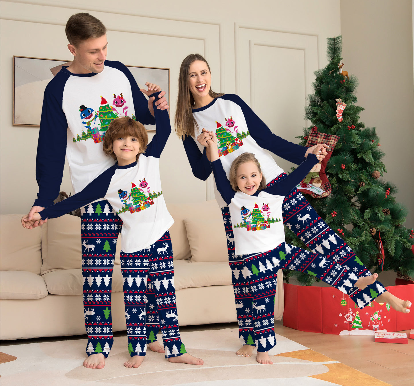 Kerstmis Familie Matching Kerstpyjama Sets met Kerstmisprint  voor Gezin & Koppels