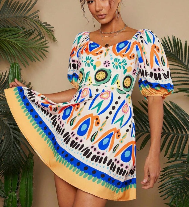 Zomerse Vibrant Mini-jurk met Bubbel Gebreide Textuur voor Dames & Plus-size