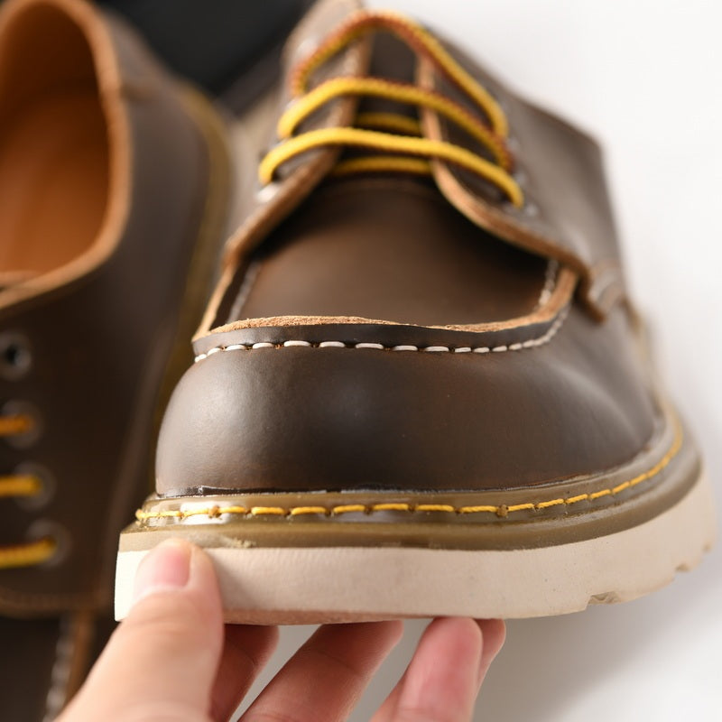 Amerikaanse Klassieke Casual/ Formele Retro Handgemaakte Platte Loafers van Echt Leer met  Ronde Neus en Vetersluiting voor Heren