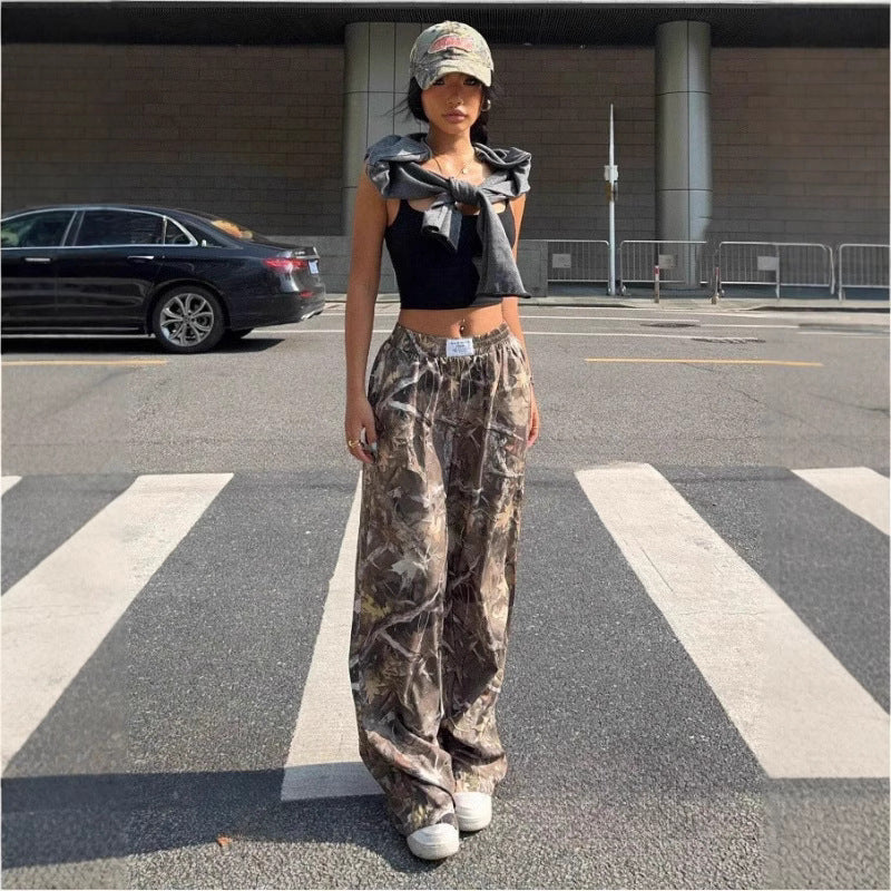 Afslankende casual broek Hiphop Retro Street Multi-pocket camouflage cargobroek voor vrouwen Y2k Hiphop Cargo Grunge baggy broek