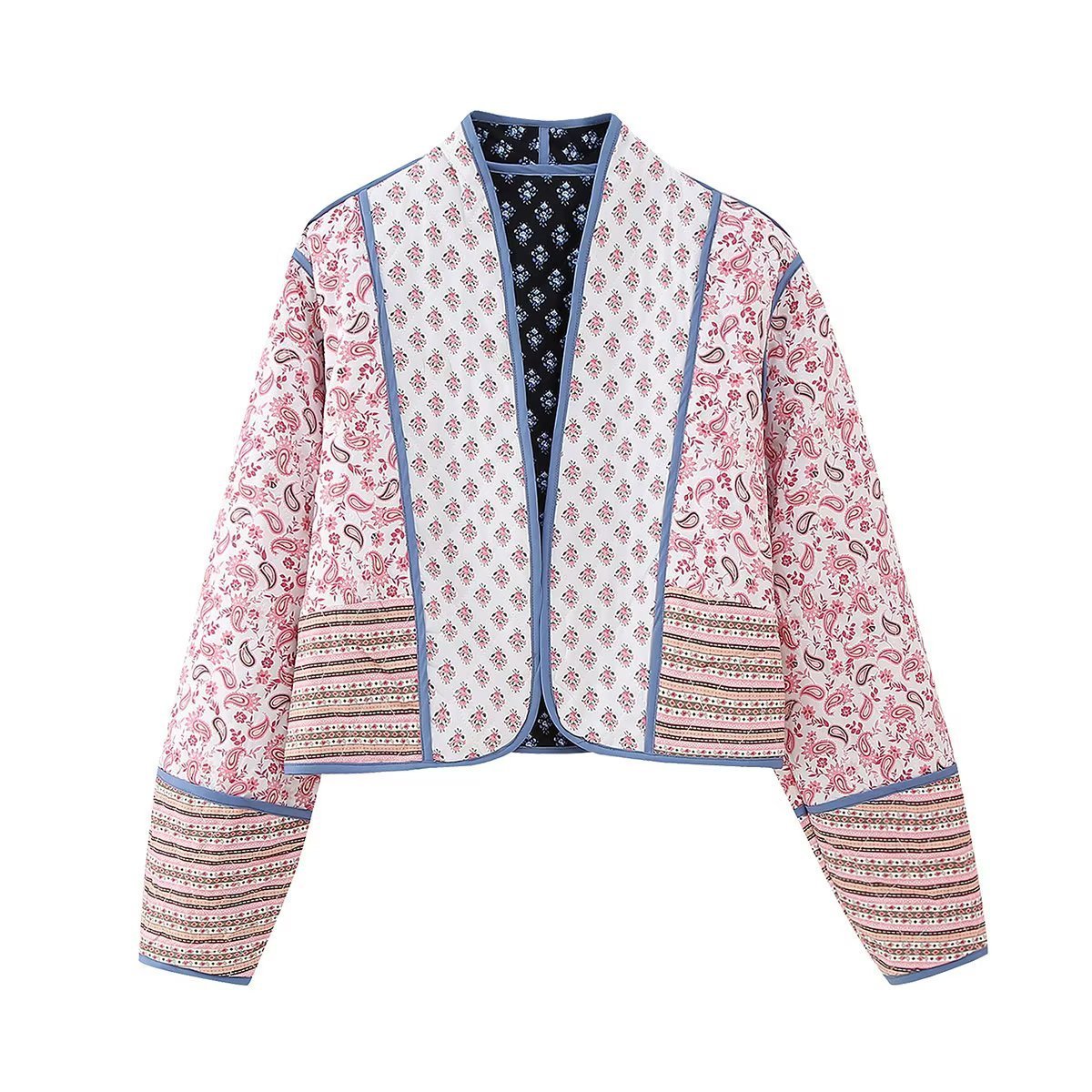 Europese en Amerikaanse Dubbelzijdig Gewatteerd Cropped Jacket met Bloemenprint voor Dames & Meiden