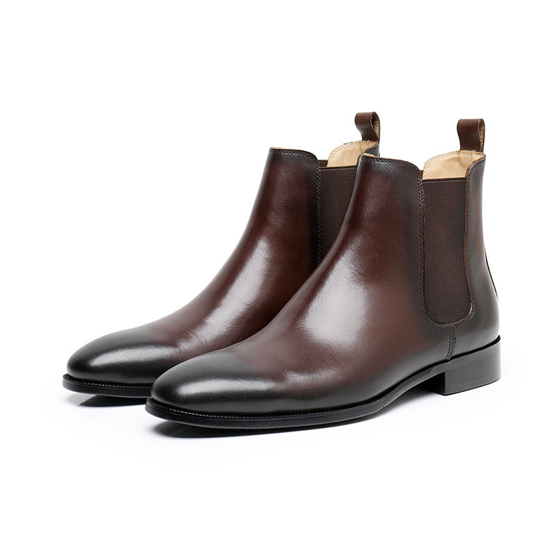 Amerikaanse Stijl Elegante Casual Effen Kleur Slip On Chelsea Boots van Echt Leer met Ronde Neus en Treklus aan de Achterkant voor Heren & Jongens