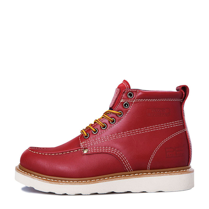 Amerikaanse Trendy Casual Retro Outdoor Comfortabele Effen Kleur Werkschoenen van Echt Leer met Ronde Neus en Vetersluiting voor Heren