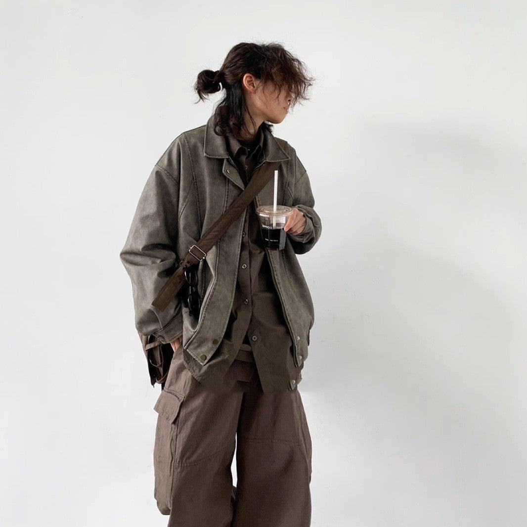 American Retro Casual All-match Jacket van PU-Leer met Ritssluitng voor Dames & Plus-size