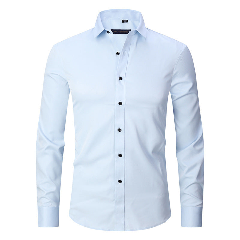 Casual/Business Slim-fit Stretch Overhemd met Lange Mouwen en Knoopsluiting voor Heren