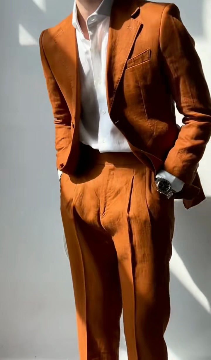 Modieuze Casual Business Effen Kleur Lichtgewicht 2-delige Slim Fit Pak * Colbert & Pantalon met Knoopsluiting * voor Heren