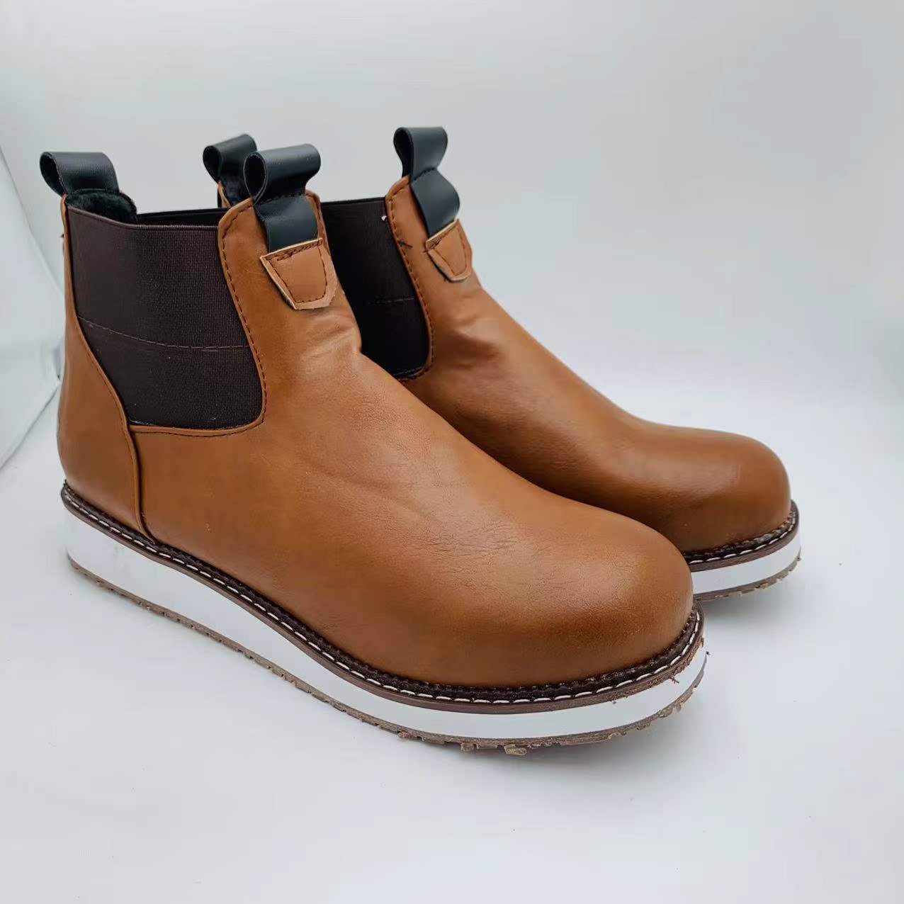 Europese en Amerikaanse Trendy Casual Effen Kleur Handpoint 84985 Chelsea Double Gore Toe Work Boots Pull On Boots voor Heren