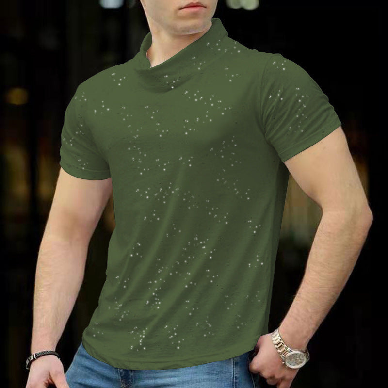 Amerikaanse Casual Madmext Slim-Fit T-shirt Coltrui in Effen Kleur met Stippen-print en Korte Mouwen voor Heren