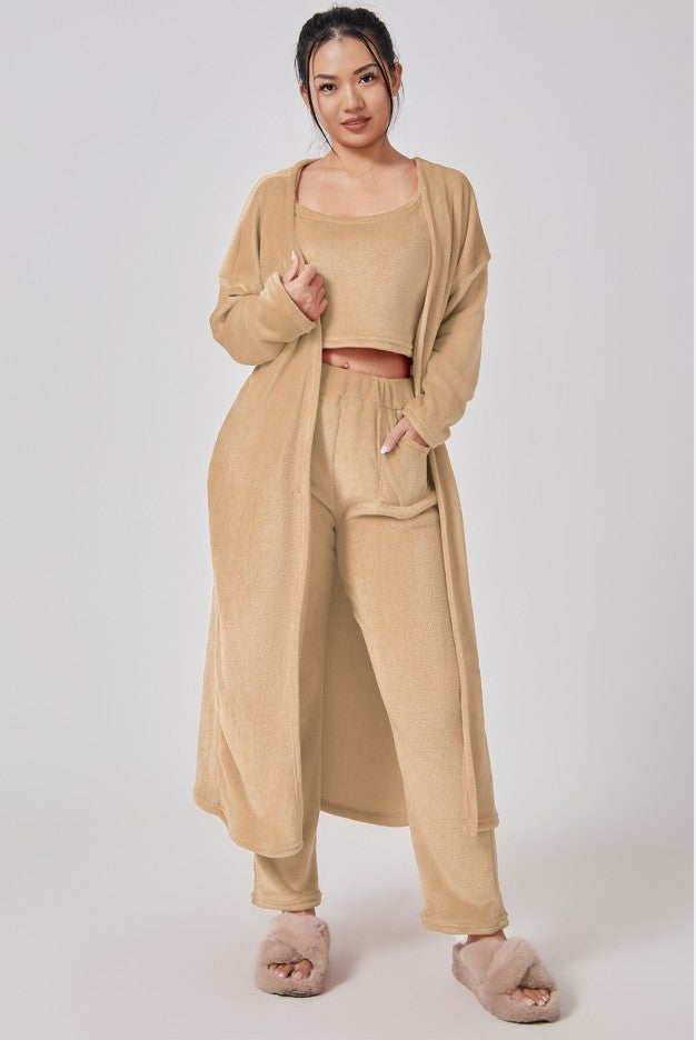 Gezellige pyjamaset, 3-delige loungeset, leuke loungewear, warme pakkensets, bijpassende set, loungeset, 3-delige broeksets, dames winterjurk
