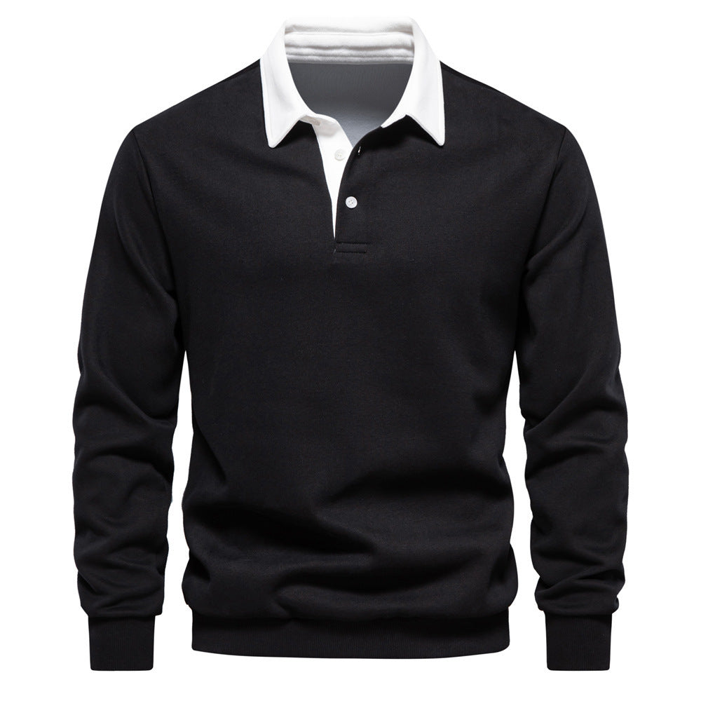 Casual Veelzijdige Revers Polosweater met Lange Mouwen en Knoopsluiting voor Heren & Jongens